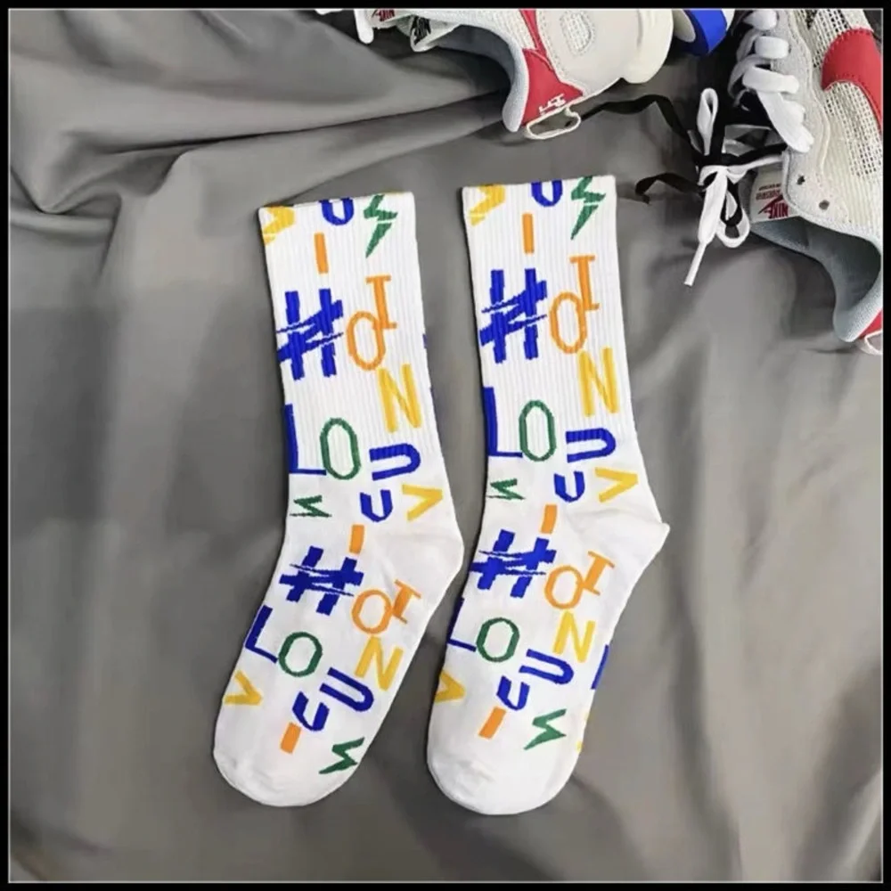 Multicolor Logo Monogram Crew Socks White